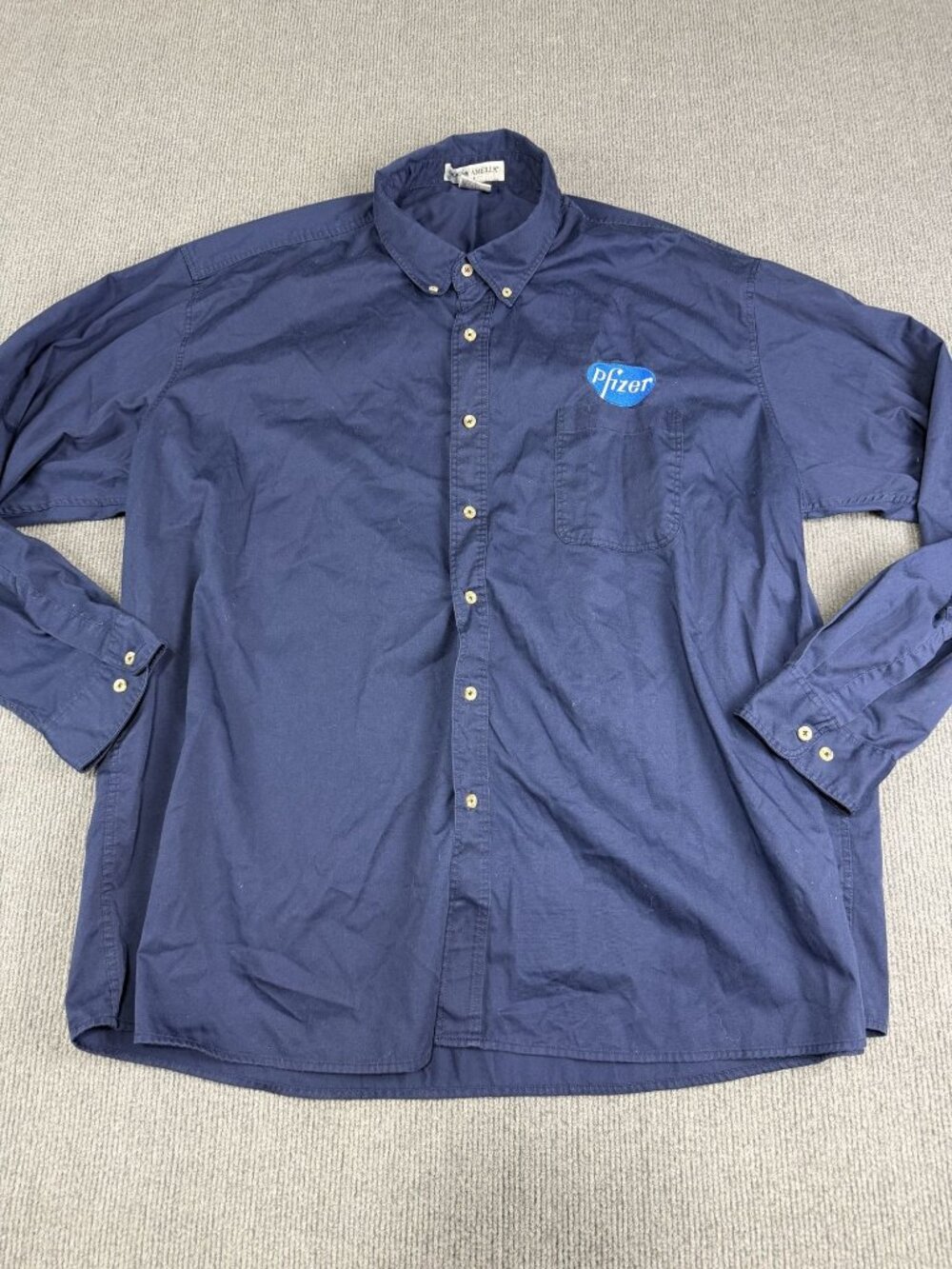 Doc & Amelia Select Men's Navy Pfizer Logo Long Sleeve Button-Up Shirt 3XL